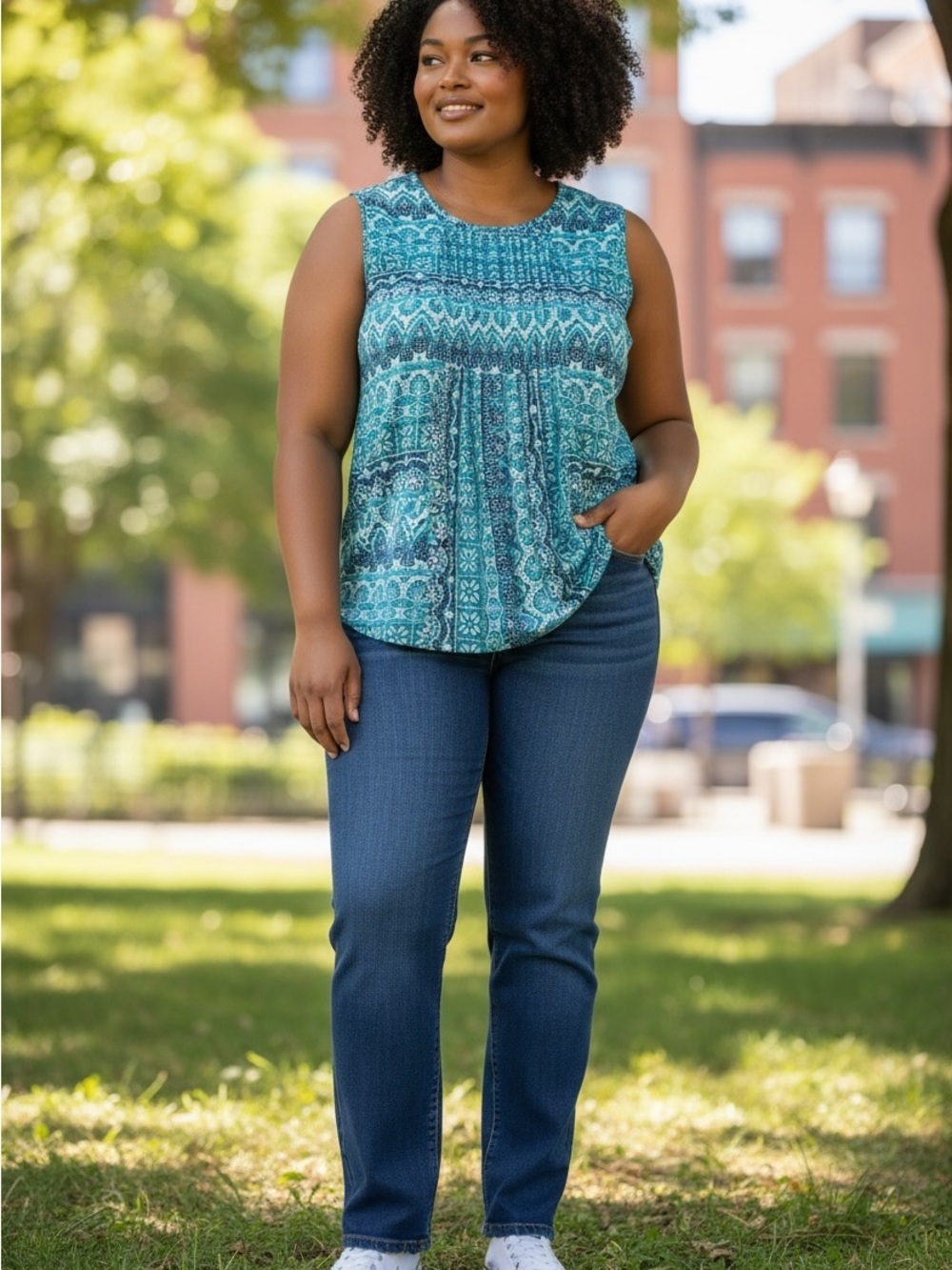 Westport 1962 2X Teal Paisley Sleeveless Blouse